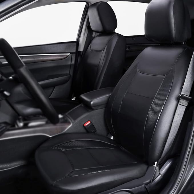 Flying Banner car seat Covers Protects Water Proof Faux Leather Carbon Fiber Front and Rear Bench (Black, Full Set - 8PCS)