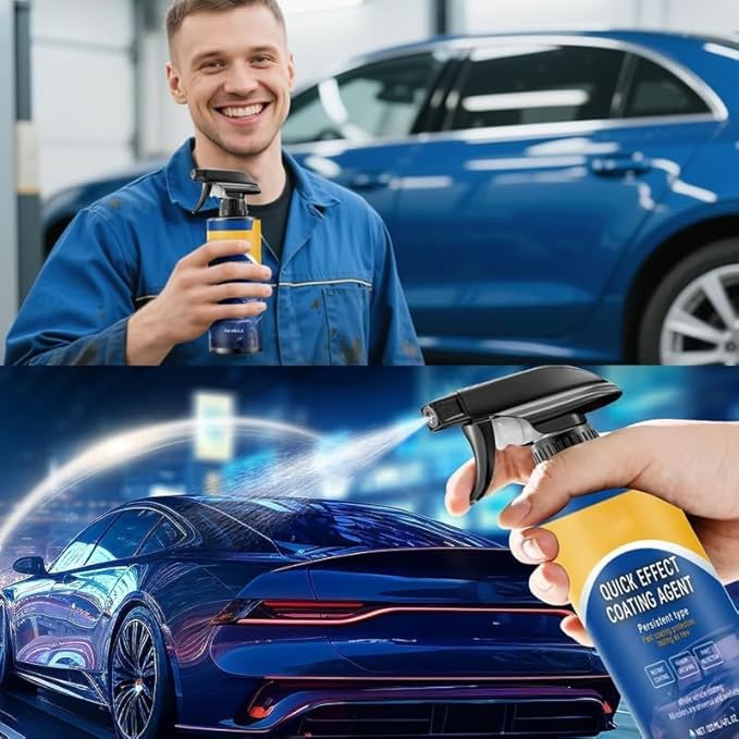 2026 New Car Coating Spray, Quick Effect Ceramic Wax Polish, All-in-One Waterless Wash & Scratch Repair Spray, Removes Oil Film, Enhances Gloss & Hydrophobic Protection
