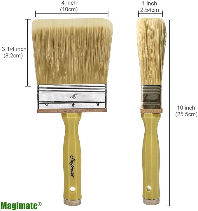 4 Inch Wide Paint Brush Soft Thick Household Bristle Utility Staining Brushes for Deck Railing Fence Siding Interior Exterior Painting, Dusting, Masonry, Wood Stain Block Brush by Magimate