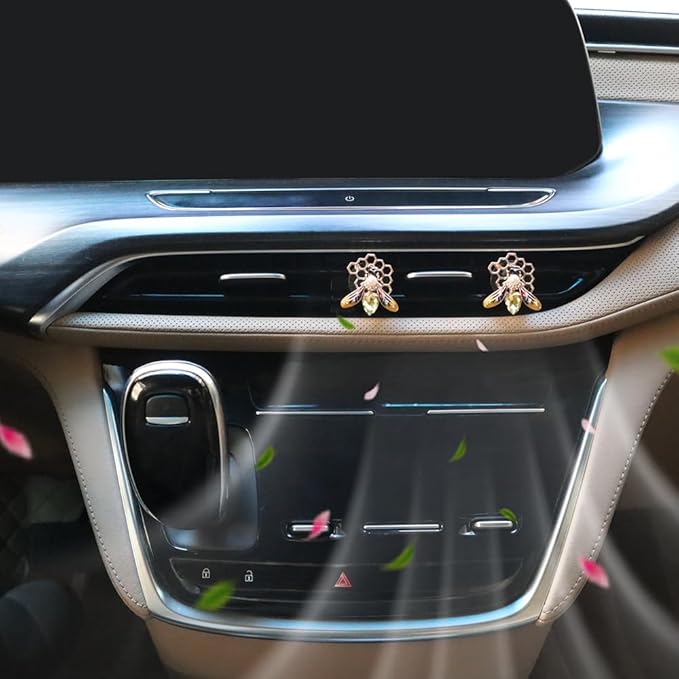 Bee Car Accessories,Bling Honey Bee Air Vent Clips Car Air Fresheners,2pcs Yellow Bee with Honeycomb Dashboard Decorations,Cute Decor for Women