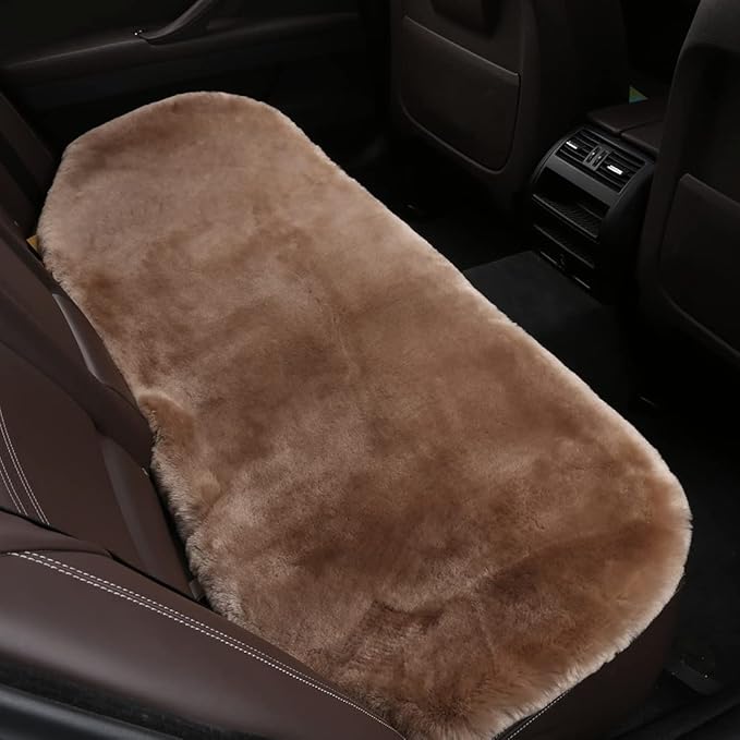 OGLAND Fluffy Genuine Australia Sheepskin Car Seat Cover for Auto Interior Accessories with Soft Fuzzy Wool Eco-Friendly Natural Fur Non-Slip (Camel, Back)