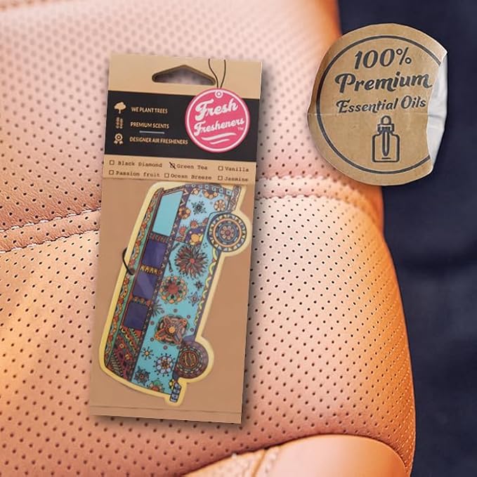 Fresh Fresheners Cute Trippy Car Air Freshener 4 Pack Scented With Premium Oils By Fresh Fresheners (Hippie Bus)