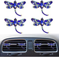 4Pcs Bling Rhinestone Crystal Dragonfly Air Freshener Vent Clips,Cute Car Air Fresheners Vent Clips Accessories,Refillable Car Diffuser, Glamorous Auto Decor (Blue)