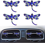 4Pcs Bling Rhinestone Crystal Dragonfly Air Freshener Vent Clips,Cute Car Air Fresheners Vent Clips Accessories,Refillable Car Diffuser, Glamorous Auto Decor (Blue)