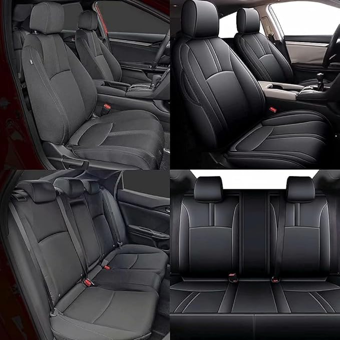 AOMSAZTO Custom Fit for Honda Civic Seat Covers Sedan LX 2016 2017 2018 2019 2020 2021 Ful Set Faux Leather Car Seat Covers Black