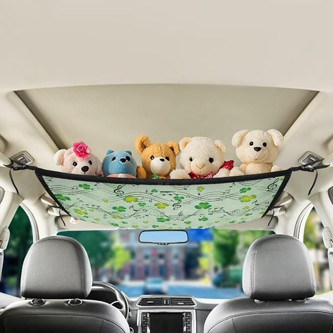 Musical St.Patrick Day Print Car Roof Storage Bag Car Seat Storage Hanging Bag All Car Storage Organizers Car Travel Accessories Compatible with Most Cars