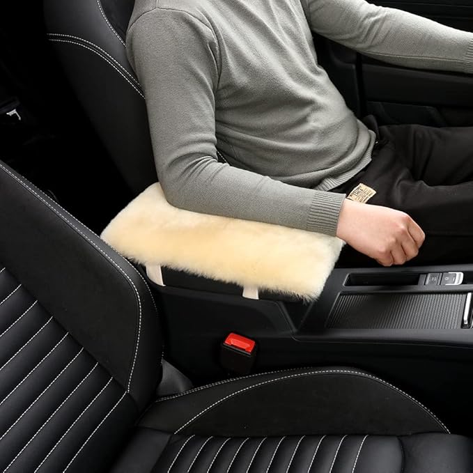Sheepskin Armrest Cover Auto Center Armrest Cover Car Soft Console Pad, Fluffy Wool Auto Center Console Cover for Most Car Arm Rest Decoration Protector 7 x 13 Inch (Shearling, Pink)