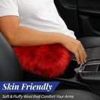 Andalus Brands Pure Australian Sheepskin Fluffy Car Center Console Cover, Luxurious Non-Shedding Furry Arm Rest Cover for Car, Versatile for All Seasons, Red - (11.47" X 6.3")