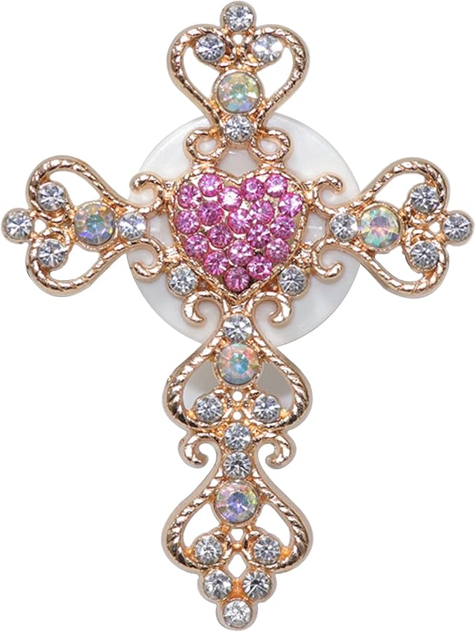 HungMieh 1PCS Bling Car Accessories for Women, Rhinestone Car Décor Interior, Car Charm Air Vent Clip with Pads for Fragrance (Cross Heart Pink)