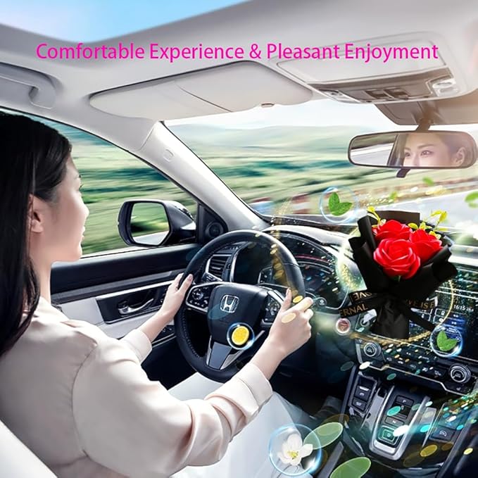 Mini Car Vent Clip Air Freshener, Aesthetic Floral Soap Rose Bouquet Diffuser Decor, Reusable Essential Oil Aroma Pad, Cute Car Accessories Gift for Women (Style B)
