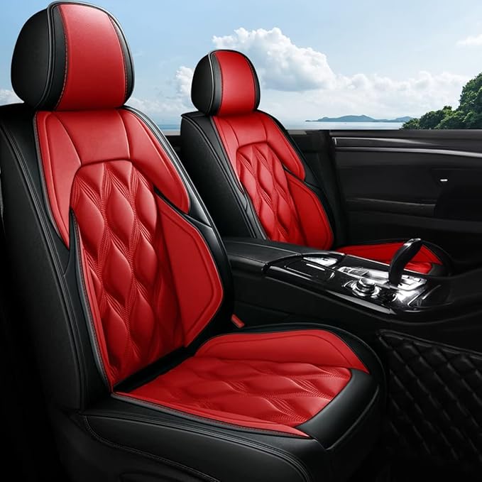 AOMSAZTO Car Seat Covers,Full Set 5 Seats Custom Fit for Mitsubishi Outlander 2007-2025 2026,Leather Car Seat Cover Seat Cushion Protector,Airbag Compatible Waterproof Black&Red