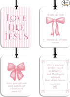 4Pcs Pink Bow Christian Car Air Freshener Hanging Girly Car Accessories Gifts for Women Teen Girl Cute Air Freshener for Interior Car Mirror Home Wardrobe Decor