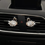 Katutude 2 Pcs Crystal Swan Car Air Vent Clips with Fragrance Tablets, Car Diffuser Air Freshener Vent Clips Air Conditioner Outlet Clip Charm Bling Car Interior Decoration, White