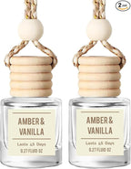 Amber & Vanilla Hanging Car Air Freshener – Long Lasting Essential Oil Diffuser for Car, Closet, Bathroom – 2-Pack Natural Scent Deodorizer