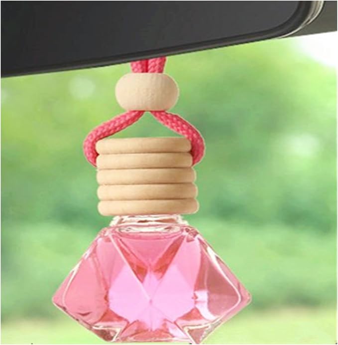 Red Car Air Freshener 8ML Car Perfume Glass Pendant 2PCS with 20ML Spare Natural Perfume Decoration Car Perfume Air Freshener (Shangri-La)