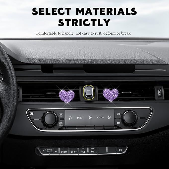 4PCS Bling Heart Air Vent Clips, Car Air Freshener for Women, Air Fresheners Diffuser Clip Charm, Car Air Conditioning Outlet Clip Decorative Accessory for Women Girls (Purple, Style1)