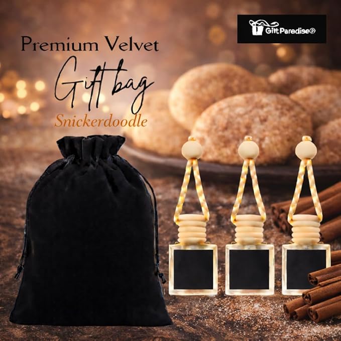 Snickerdoodle Car Air Freshener – Set of 3 Wooden Hanging Diffusers(10ml) – Sweet Cinnamon Sugar Cookie Scent for Car, Closet & Office, in Velvet gift bag