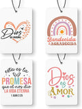 Inspirational Spanish Christian Car Air Freshener 4 Pcs, Encouragement Spanish Bible Verse Religious Hanging Air Freshener for Cars Closet Drawer Books, Christian Car Accessories for Women Kids