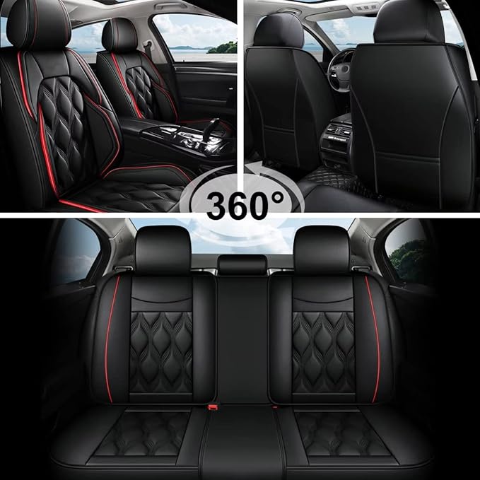 AOMSAZTO Car Seat Covers Full Set Fit for Chevy/Chevrolet Trax 2024-2026 Waterproof Faux Leather Car Seat Cushions Automotive 5 Seat Covers Set（Black&Redline）