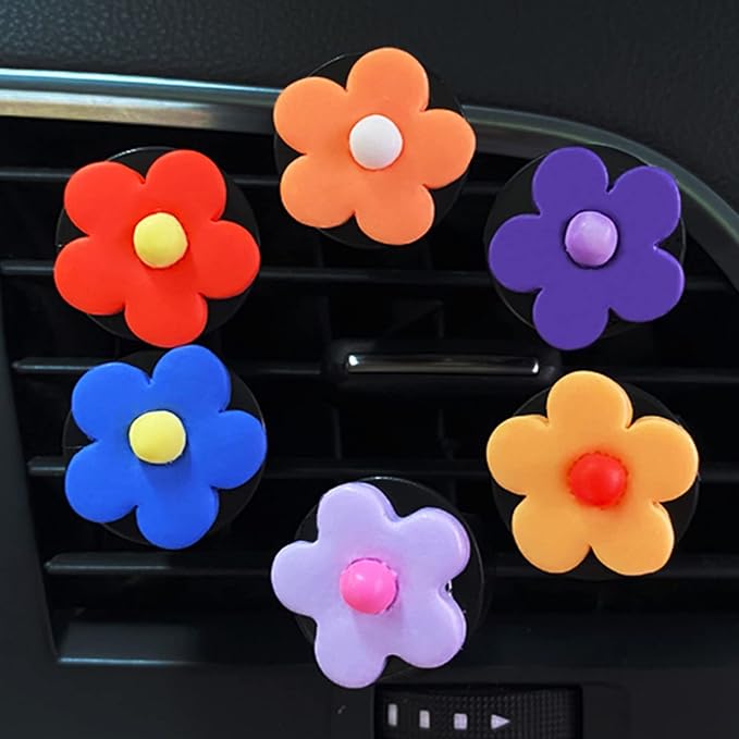 6 Pieces Daisy Flower Air Vent Clips, Cute Colorful Car Air Freshener Clip & Diffuser, Boho SUV Outlet Vent Decorations, Charm Car Inter Decor Accessories for Girls Women