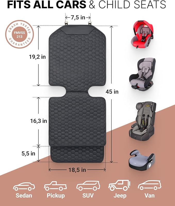 Owleys Premium Leather Car Seat Protector for Child Car Seat Cover from Dirt Scratches - Infant Car Seat Protector for Back Seat/Front Booster Seat Protector Under Baby Car Seat Waterproof 1pc Black