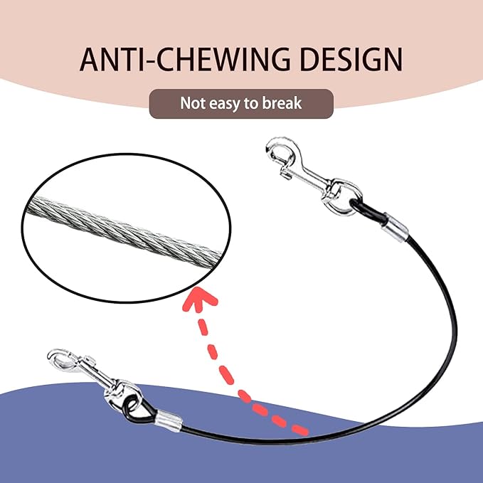 Dog Tether for Car Pet Dog Car Seat Belt Restraint Chew Proof Safety Tether Cable with Double Hook Stainless Steel Coated Pet Vehicle Leash and Harness Restraint 39 Inch