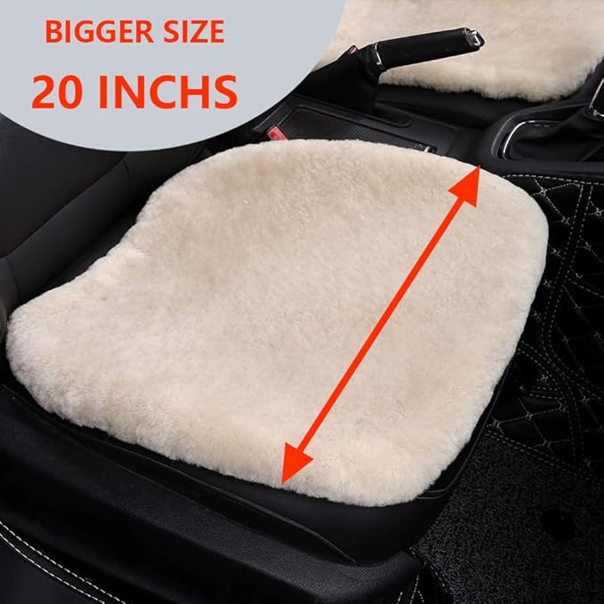 OGLAND Fluffy Genuine Sheepskin Car Seat Cover for Auto Fuzzy Interior Accessories Cushion with Soft Wool Natural Fur Non-Slip (Pearl, Front20*20Inch)