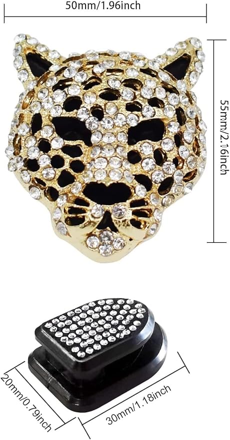 4Pcs Golden Bling Leopard Air Vent Clips, Crystal Car Air Fresheners Vent Clips Diffuser Vent Clip Rhinestone Leopard Decoration Interior Decor Bling Accessories for Women
