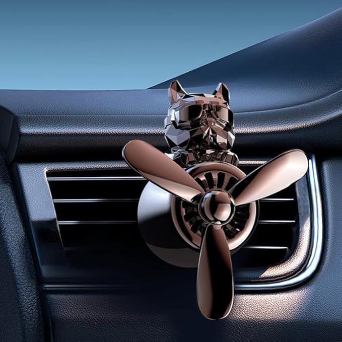 Katutude Car Air Fresheners Cute Bulldog Pilot Car Air Outlet Fan Rotating Propeller Car Aroma Diffuser Perfume Clips Automotive Decoration, Black