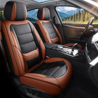 Car Seat Covers Full Set Custom Fit for Ford Maverick 2022-2026-Luxury Leather with Lumbar Support, Breathable, Waterproof, Anti-Slip, Durable, Easy to Install (BlackBrown,Full Set)