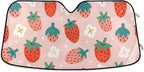 Qilmy Front Windshield Sun Shade Cute Hand Drawn Summer Berries Strawberries Folding Sun Shield Shade, Blocks UV Ray to Keep Your Vehicle CoolSun Visor Protector for Fits Car Truck SUV 55"x27.6"