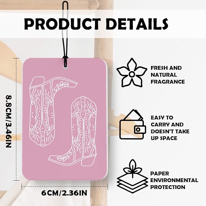 Cute Pink Western Car Air Freshener 4 Pcs, Preppy Long Live Cowgirls Boots Air Freshener Hanging Decor for Cars Closet Drawer Books Accessories Gifts