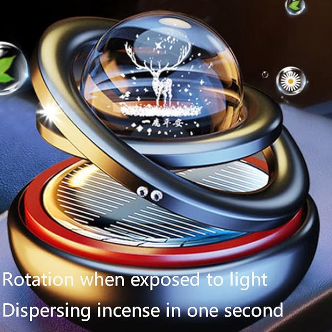 Solar Energy 360° Interstellar Suspension Car Fragrance,Car Solar Power Air Freshener,Creative Car Double Ring Rotating Auto Air Freshener (Red)