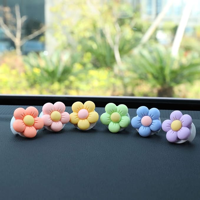 6 Pieces Flowers Car Air Vent Clips with Fragrance Pads Colorful Daisy Flower Car Air Freshener Groovy Retro Hippie Flowers Air Vent Decorations Cute Car Diffuser Accessories Car Interior Decor