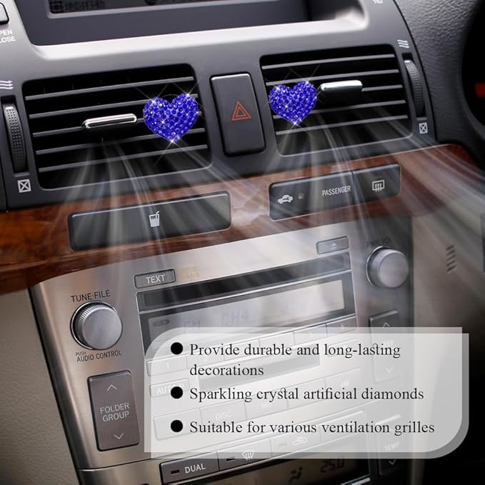 4PCS Bling Heart Air Vent Clips, Car Air Freshener for Women, Air Fresheners Diffuser Clip Charm, Car Air Conditioning Outlet Clip Decorative Accessory for Women Girls (Blue, Style1)