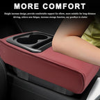Car Center Console Armrest Pillow, 14"×8.3" Waterproof Leather Armrest Box Cover with Cup and Phone Holder, Soft Memory Foam Arm Rest Console Pad Protector for SUV Truck (Wine Red, Glossy)