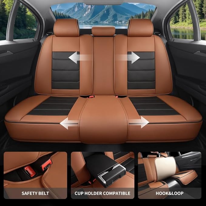 Car Seat Covers Custom Fit for Chevrolet/Chevy Captiva 2006-2018 , Premium Faux Leather Waterproof Car Seat Protectors with Lumbar Support, Breathable Anti-Slip Easy to install(Black&Brown,Full set)