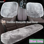 OGLAND 20 inchs Fluffy Shearling Sheepskin Car Seat Cover for Auto Interior Accessories with Soft Fuzzy Wool Eco-Friendly Natural Fur Non-Slip (Misty Gray, Front)