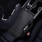 ESKONKE [Upgraded] Car Center Console Cover with 2 Storage Bags - Premium Nappa Leather Armrest Cover, Scratch & Wear Resistant, Waterproof Car Interior Accessories (Grey)