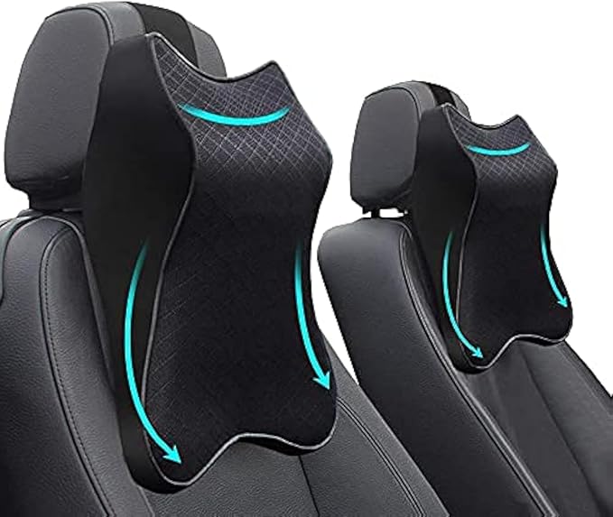 SEAHOME Car Seat Headrest Neck Rest Cushion - Ergonomic Car Neck Pillow Durable 100% Pure Memory Foam Carseat Neck Support - Comfty Car Seat Back Pillows for Neck/Back Pain Relief (Black 2pcs)