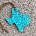 Air Flair | Leather Car Air Freshener | Texas Shape | Rose Pattern (Turquoise, 6) Cabana Breeze Scent)