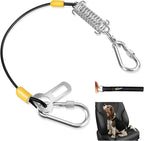Dog Seat Belt Harness for Car, 5-in-1 Coated Wire Dog Seatbelt, HYLIYAKI Shock Spring-Loaded No Chew Pet Dog Car Seatbelt Leash, with Removable Reflective Short Leash(Black, 24 inch/60 CM)