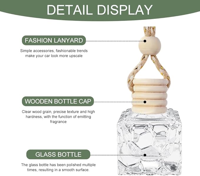 5PCS Hanging Car Air Freshener, Car Air Freshener Diffuser, 8ml Hanging Essential Oil Diffuser Bottle, Auto Interior Cute Glass Empty Perfume Bottle Ornament for Most Vehicles (Water Cube)