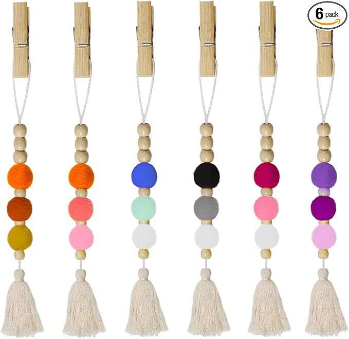 6 PCS Felt Ball Car Diffuser, Hanging Tassel Diffuser Car Air Freshener Bead Aromatherapy Diffuser, Car Vent Clip Essential Oil Diffuser, Car Interior Decorative Charm (Bright)