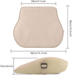 Aukee Lumbar Support Pillow for Car, Genuine Leather Memory Foam Pillow Cushion Lower Back Cushion for Car and Office Chair with Adjustable Strap (Beige)