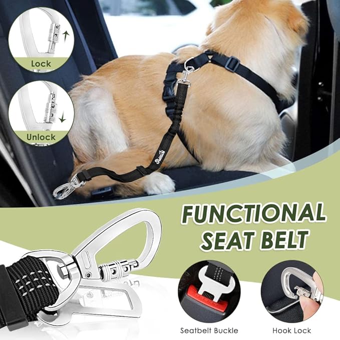 Lukovee Dog Seat Belt for Car, Adjustable Dog Car Harness for Large Medium Small Dogs, Soft Padded & Breathable Mesh Dog Seatbelt with Car Strap and Carabiner (Camouflage,L)