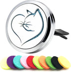 Essential Oil Car Diffuser Vent Clips (Oil Not Included) Stainless Steel Love Cat Car Accessories for Women with 10 Felt Pads