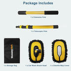 YeewayVeh Car Wash Brush Mop with Long Handle, 55" Car Wash Brush with 2 Replaceable Microfiber Mop Heads, 15° Curved Extension Pole Auto Cleaning Wash Kit for Truck SUV RV Camper, Yellow