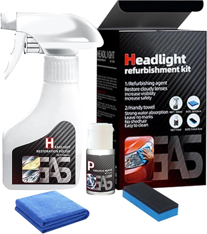 Headlight Restoration Kit, Automotive Headlight Cleaner Polishing Kits, Headlamp Repair Polisher Cleaning Kits Ceramic Coating Spray Head Light Restoring Kit for All Vehicle Types