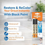 Black Grout Paint Pen Tile Grout Colorant & Sealer Marker, Quick-Dry, Ideal for Bathroom, Shower, Kitchen Tiles Restores Grout Lines, 3 Adjustable Tips (2-3 mm) 2 Pack